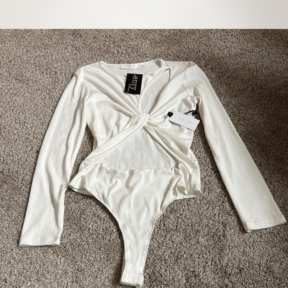 Astr White Long Sleeve Bodysuit